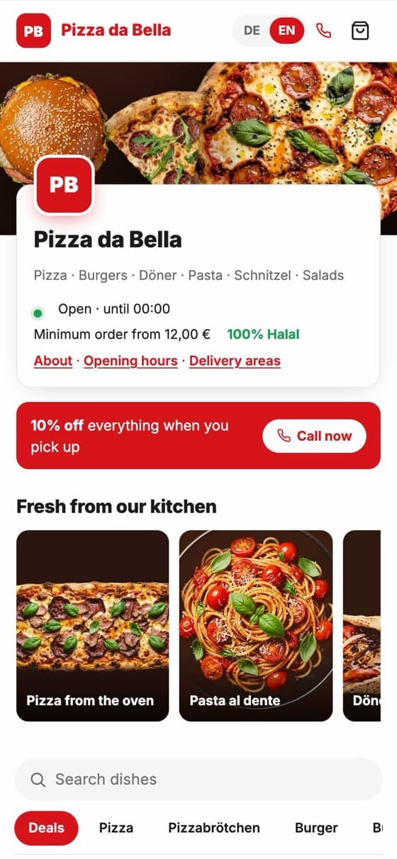 Pizza da Bella on mobile