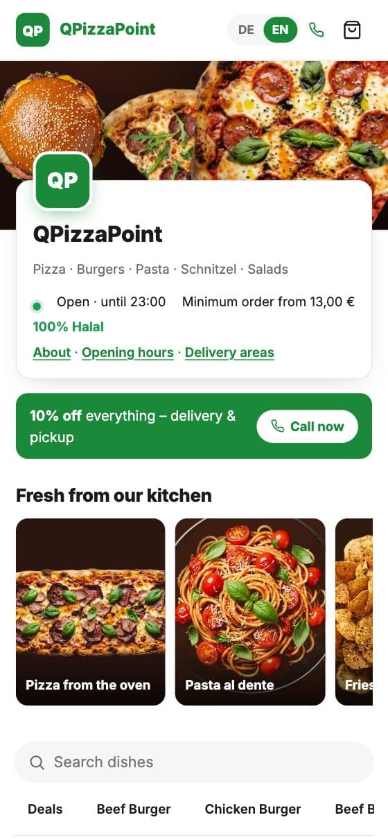 QPizzaPoint on mobile